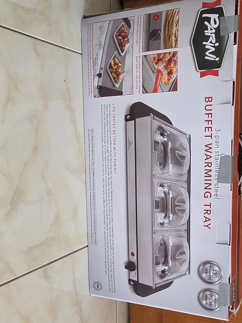 Parini Silver 3-Pan Stainless Buffet Warming Tray